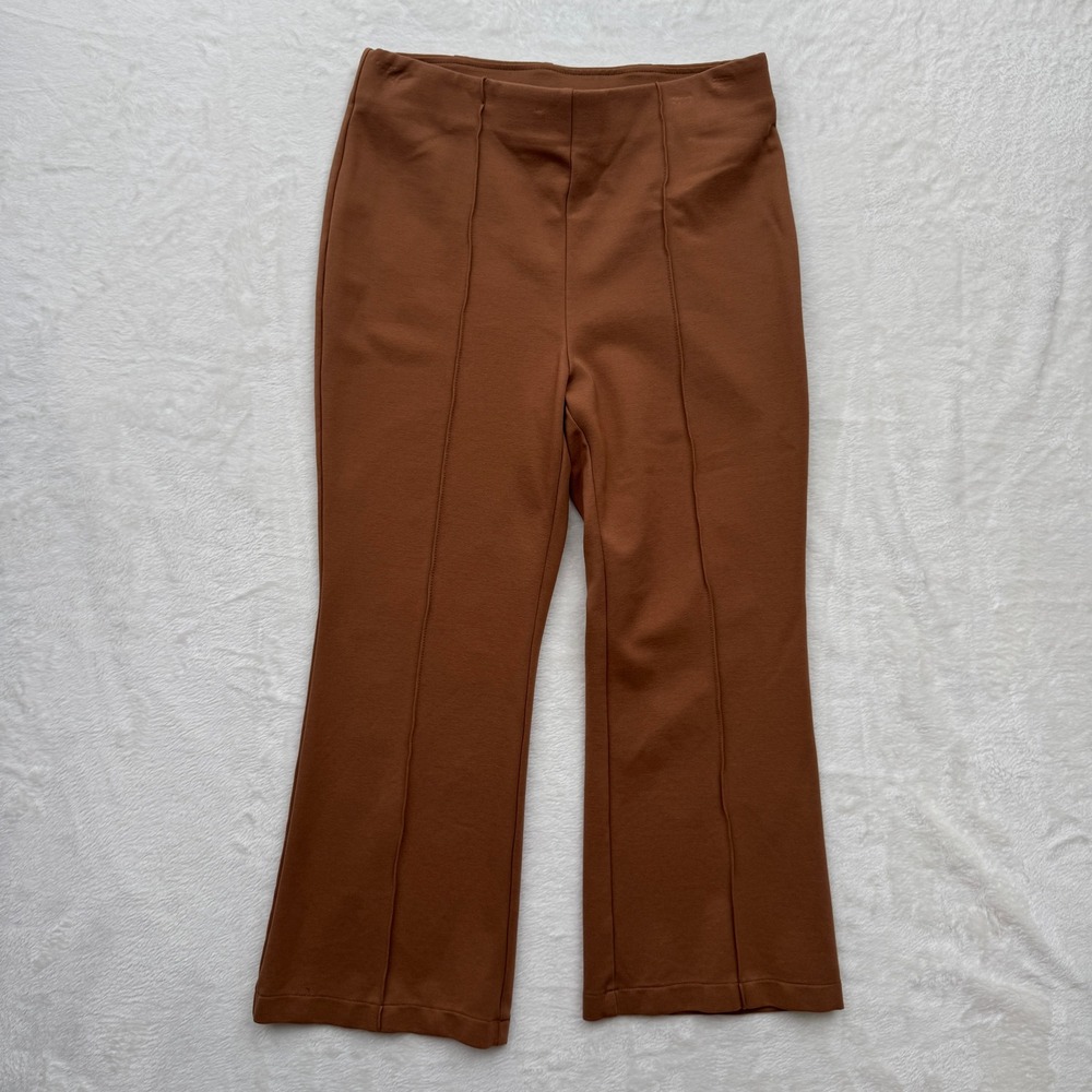 INC International Concepts Pants Womens M Brown Flare Pintuck Ponte High Rise